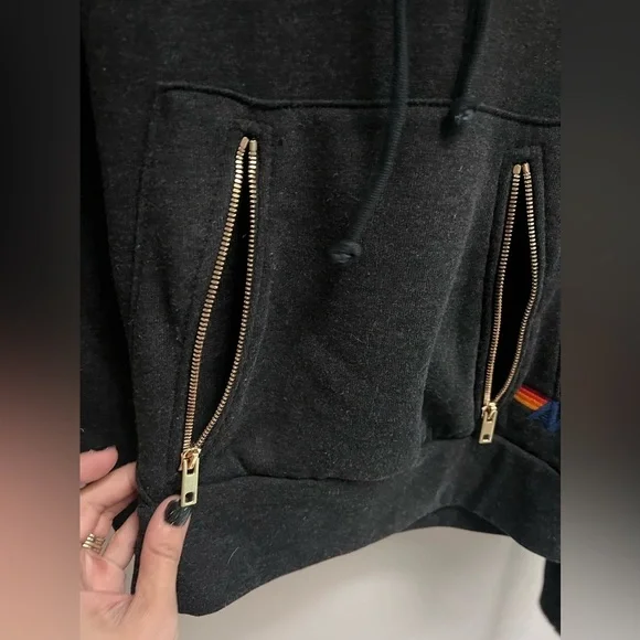 AVIATOR NATION Women’s Dark Grey Hoodie with Smily Face - Size X-Small - Picture 10 of 12